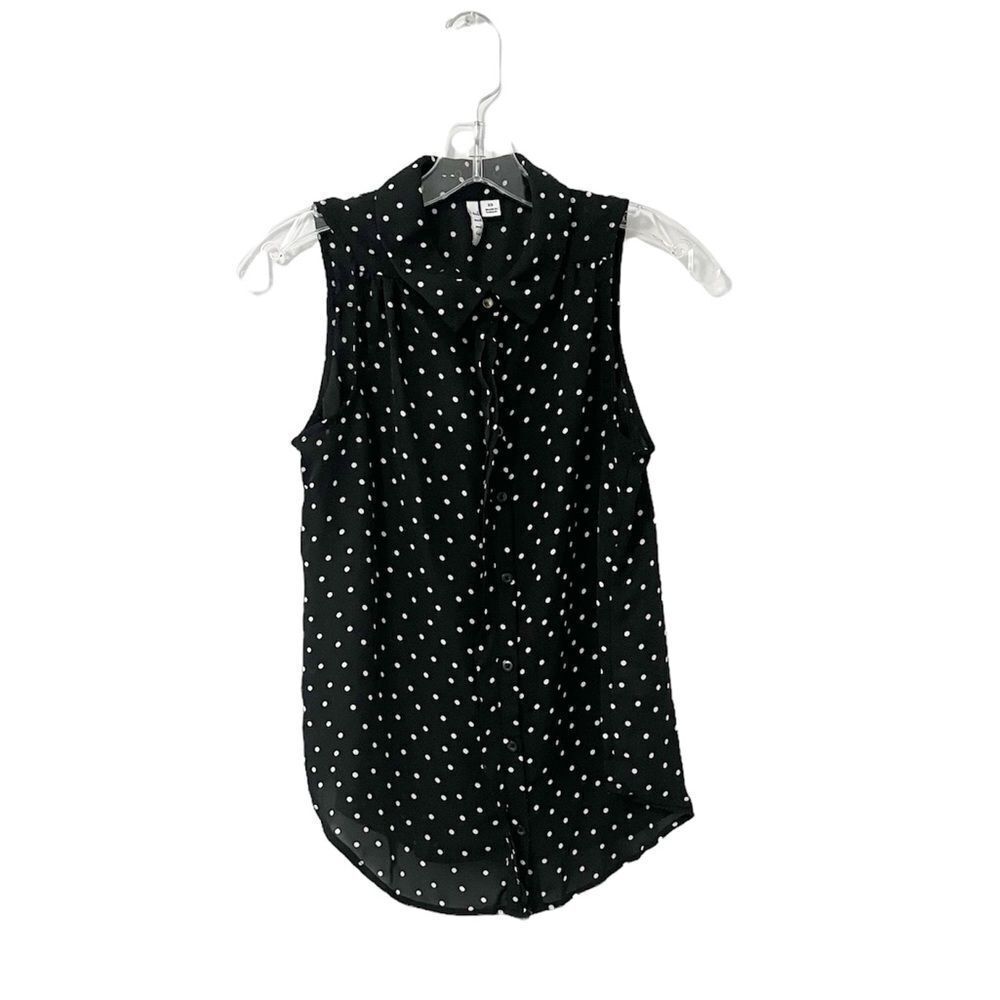 🟢Elle Black Polka Dot Sleeveless Button Down Blouse XS